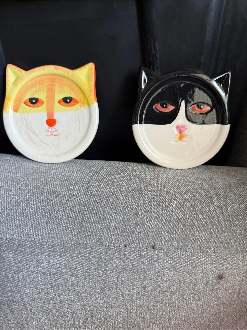 Handmade Ceramic Cat Accent (small) Plate - Yellow & Black 4in x 4in